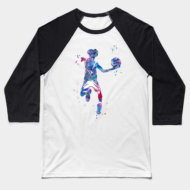 Basketball Player Boy with Ball Baseball T-Shirt by RosaliArt